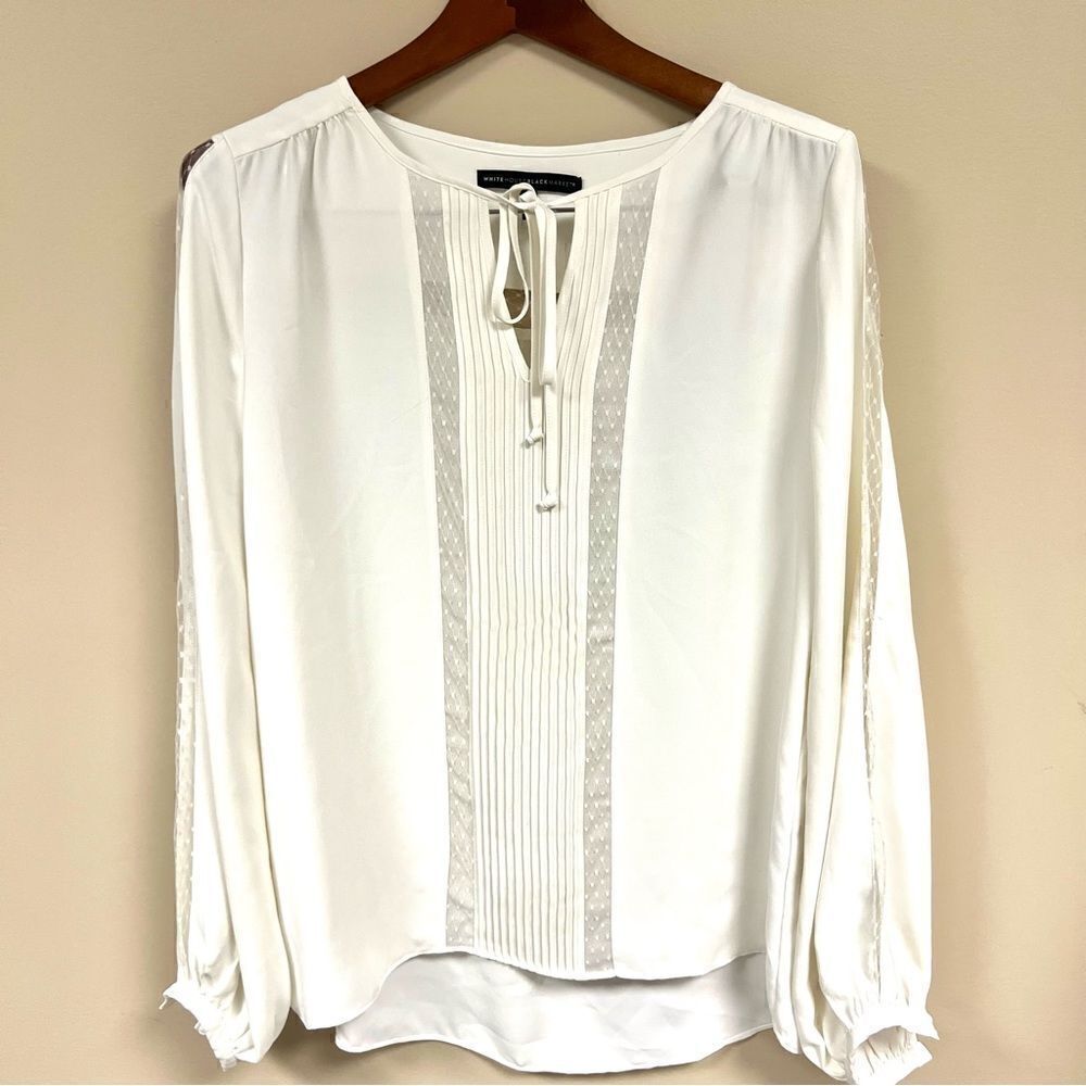 White House Black Market peasant blouse with lace Sz S
